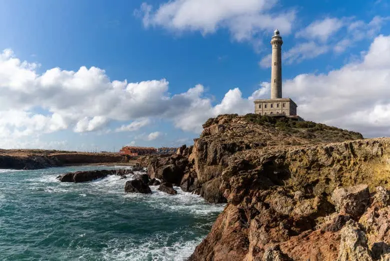 The Cabo de Palos lighthouse on a rocky headland
